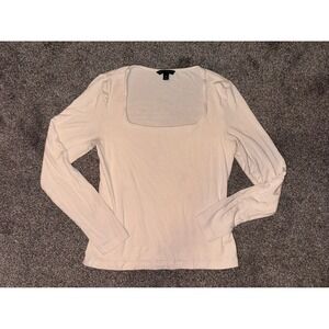 Banana Republic Women's White‎ Square Neck Long Sleeve Top